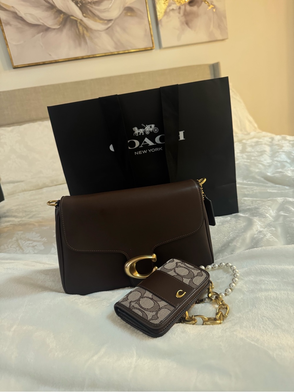 COACH Brown Leather Tabby Shoulder Bag with Matching Card Case